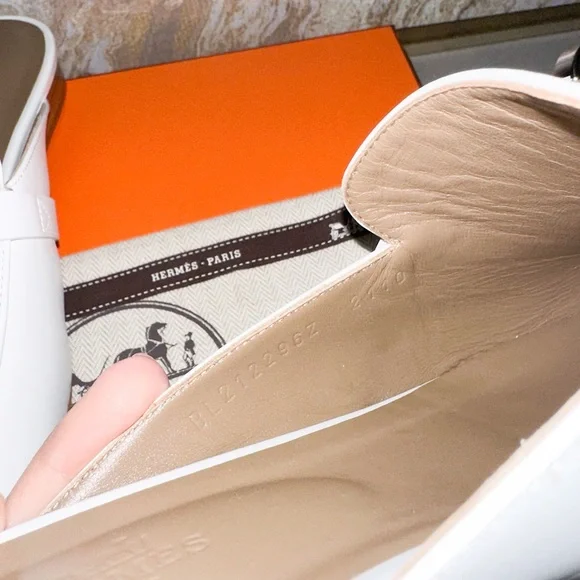 In Stores! New! Hermes Oz White Calfskin Leather Mule